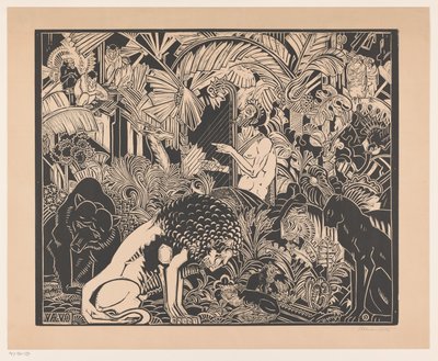 Orfeo suona la sua arpa per gli animali da Henri van der Stok (signed by artist)