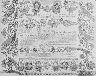 Certificato di nascita e battesimo, 1784 da Henrich Dulhauer.