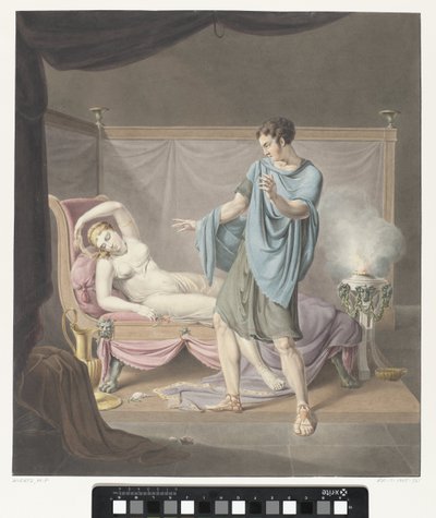 Rappresentazione classica con uomo in piedi vicino a donna su un letto da Henricus Franciscus Wiertz