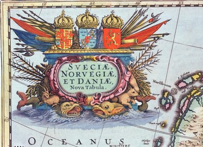 Cartiglio da una mappa di Svezia, Norvegia e Danimarca, 1631 da Henricus Hondius II