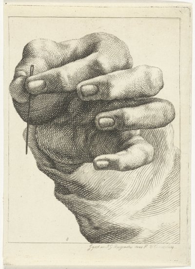 Studio di una mano con un ago tra pollice e indice da Henricus Wilhelmus Couwenberg