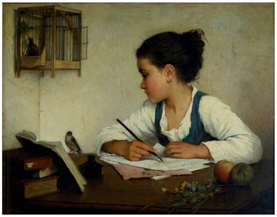 Una ragazza che scrive; Il cardellino domestico da Henriette Browne