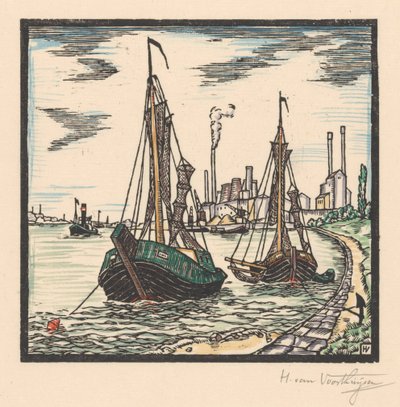 Barche da pesca ormeggiate da Henriëtte van Hove (signed by artist)