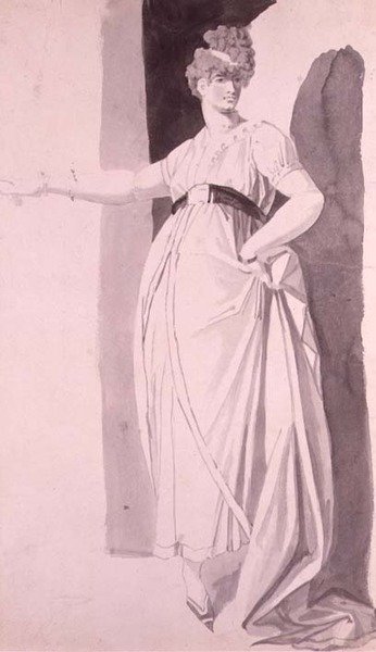 Giovane donna con acconciatura elaborata in piedi con il braccio destro teso da Johann Heinrich Füssli