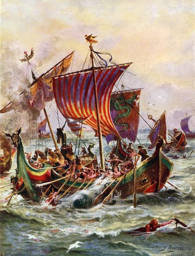 Le galee di re Alfredo attaccano le navi drago vichinghe, 897 da Henry Payne