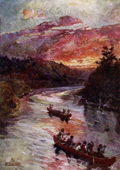 Canoe su un fiume nordamericano da Henry (after) Sandham