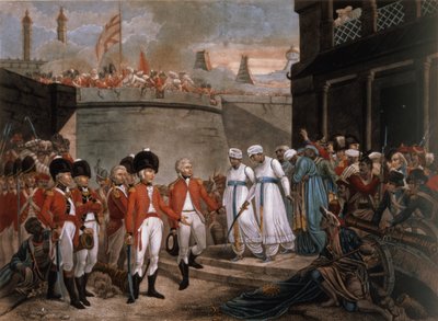 La resa dei due figli di Tippoo Sahib (1749-99) come ostaggi in riparazione per la guerra contro la Gran Bretagna da Henry (after) Singleton