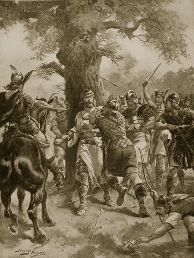San Edmondo ucciso dai Danesi, 870 d.C., illustrazione da 