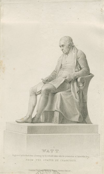 Handsworth - Monumento di James Watt: incisione a puntasecca, nd [?19th cent] da Henry Adlard