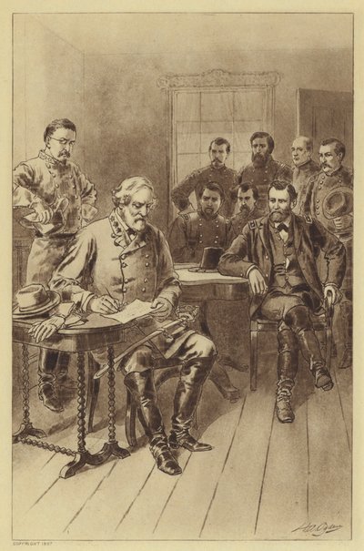 La resa di Lee a Grant, Appomattox, 9 aprile 1865 da Henry Alexander (after) Ogden