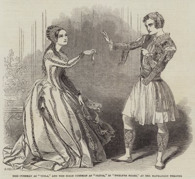 Miss Cushman come Viola e Miss Susan Cushman come Olivia, in La dodicesima notte, al Haymarket Theatre da Henry Anelay