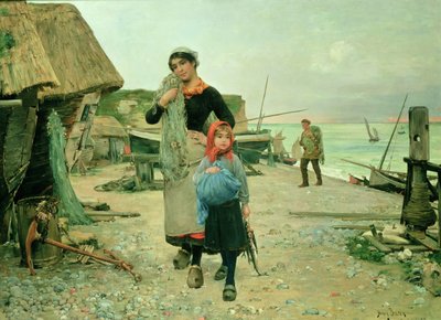 Pescatori che tornano con le reti, Etretat da Henry Bacon