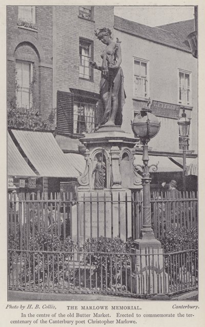 Memoriale al drammaturgo e poeta Christopher Marlowe, Buttermarket, Canterbury, Kent (foto in b/n) da Henry Beauchamp Collis