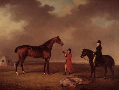 Cavallo baio con groom a Newmarket Heath da Henry Bernard Chalon