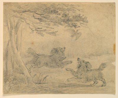 Studio di due spaniel in un parco da Henry Bernard Chalon
