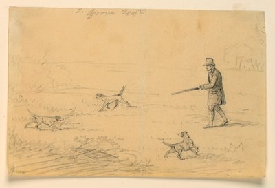 Studio di un gentiluomo con tre cani, caccia da Henry Bernard Chalon