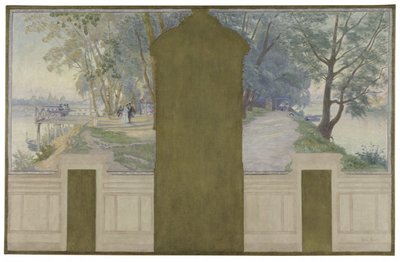 Schizzo per la sala matrimoni del municipio di Asnières: Paesaggi. La Senna con i ponti di Saint-Ouen e Courbevoie, circa 1900 da Henry Bouvet