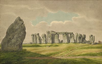 Stonehenge dal N.E., mostrando rovine e pietra del tallone con carro, cavallo, persona, 1824-1839 da Henry Browne