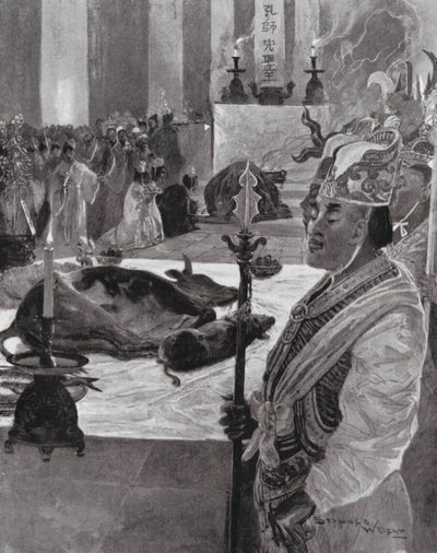 Un sacrificio in un tempio confuciano da Henry Charles Seppings Wright