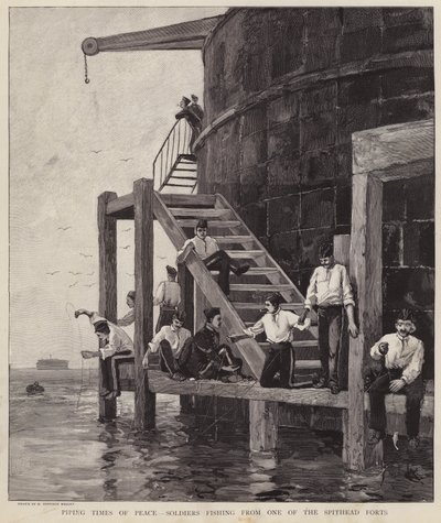Soldati britannici che pescano da uno dei forti a Spithead, Hampshire da Henry Charles Seppings Wright