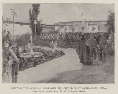 Issare la bandiera americana sul Municipio di Santiago de Cuba da Henry Charles Seppings Wright