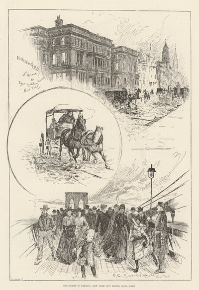 Il nostro artista in America, persone di New York che tornano a casa da Henry Charles Seppings Wright