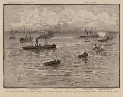 Corvetta portoghese Tamega che spara sulla SS Agnes, Fiume Pungwe, Africa orientale da Henry Charles Seppings Wright