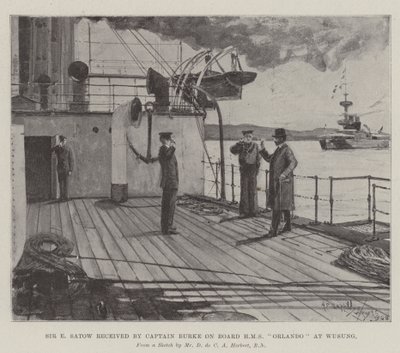 Sir E Satow Ricevuto dal Capitano Burke a Bordo della HMS Orlando a Wusung da Henry Charles Seppings Wright