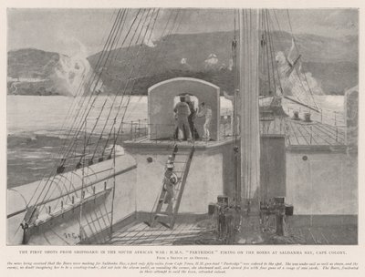 I primi colpi da bordo nave nella guerra sudafricana, HMS Partridge che spara sui Boeri a Saldanha Bay, Colonia del Capo da Henry Charles Seppings Wright