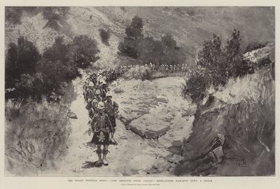 La rivolta della frontiera indiana, Campo Sheranni, Valle di Tochi, Highlanders che marciano in una gola da Henry Charles Seppings Wright