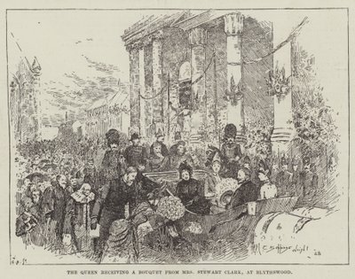 La regina riceve un bouquet da Mrs Stewart Clark, a Blythswood da Henry Charles Seppings Wright
