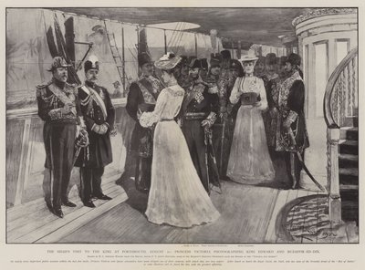 La visita dello Scià al Re a Portsmouth, 20 agosto, la Principessa Vittoria fotografa Re Edoardo e Muzaffir-ed-Din da Henry Charles Seppings Wright