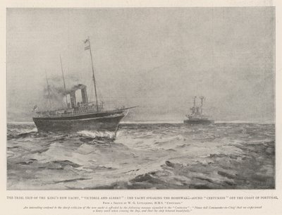 Il viaggio di prova del nuovo yacht del re, Victoria e Albert, lo yacht che parla con il Centurion di ritorno a casa al largo della costa del Portogallo da Henry Charles Seppings Wright