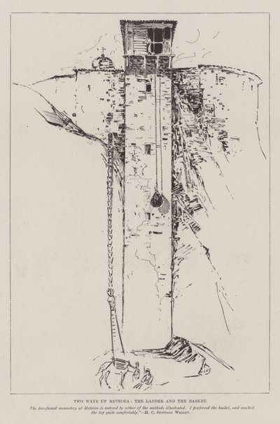 Due modi per salire Meteora, la scala e il cesto da Henry Charles Seppings Wright