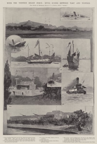 Con la Forza di Soccorso di Tientsin, Scene Fluviali tra Taku e Tientsin da Henry Charles Seppings Wright