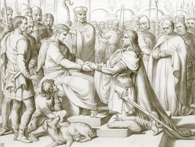 Come Hereward arrivò dal re (incisione) da Henry Courtney (after) Selous
