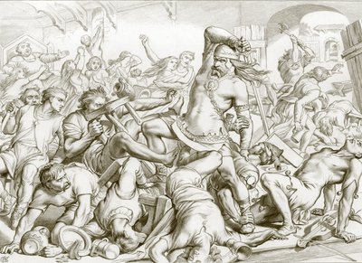 Come Hereward liberò Bourne dai francesi (incisione) da Henry Courtney (after) Selous