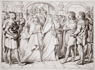 Alftruda riconosce Hereward, illustrazione da Hereward the Great di Charles Kingsley, pub. 1870, inciso da C.G. Lewis da Henry Courtney Selous