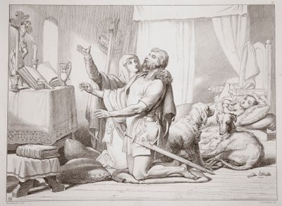 Come Torfrida insegna a Hereward a pregare, illustrazione da Hereward the Great di Charles Kingsley, inciso da C.G. Lewis da Henry Courtney Selous
