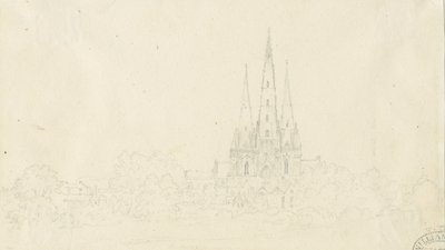 Cattedrale di Lichfield - Vista est: disegno a matita, nd [?XIX secolo] da Henry Curzon Allport