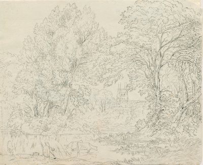 Tamworth - Vista rurale: disegno a penna e inchiostro, nd [1788-1855] da Henry Curzon Allport