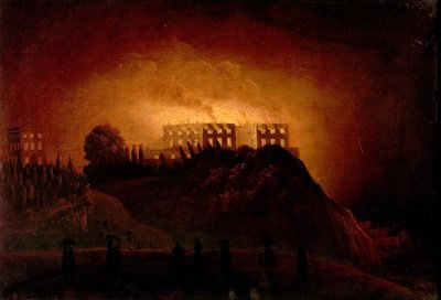 Il castello di Nottingham in fiamme, 10 ottobre 1831, metà del XIX secolo da Henry Dawson
