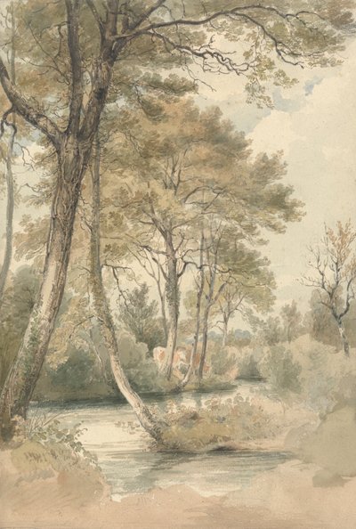 Ruscello con alberi e bestiame vicino a Bromley Hill, Kent da Henry Edridge