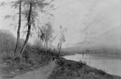 Donna che cammina lungo un fiume da Henry Farrer