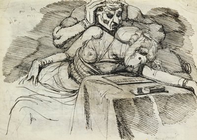 Una Donna Svenuta a un Tavolo da Scrittura, con una Figura Minacciosa Dietro da Johann Heinrich Füssli