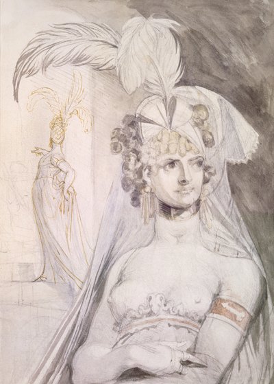 Mezza Figura di una Cortigiana con Piume, un Fiocco e un Velo nei Capelli, 1800-10 da Johann Heinrich Füssli