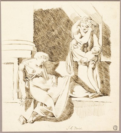 Trovatore seduto che guarda una donna addormentata su un cornicione da Johann Heinrich Füssli