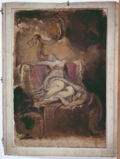 Schizzo per "Didone sulla pira funeraria" (recto); schizzo erotico di uomo e donna (verso) da Henry Fuseli