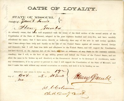 Giuramento di fedeltà di Henry Gambs del Missouri, Contea di St. Louis da Henry Gambs