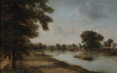 Twickenham, Middlesex con il traghetto della chiesa, Orleans House e Eel Pie Island, 1868 da Henry Gritten